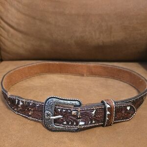 Ariat Brown Leather Belt with Silver Buckle